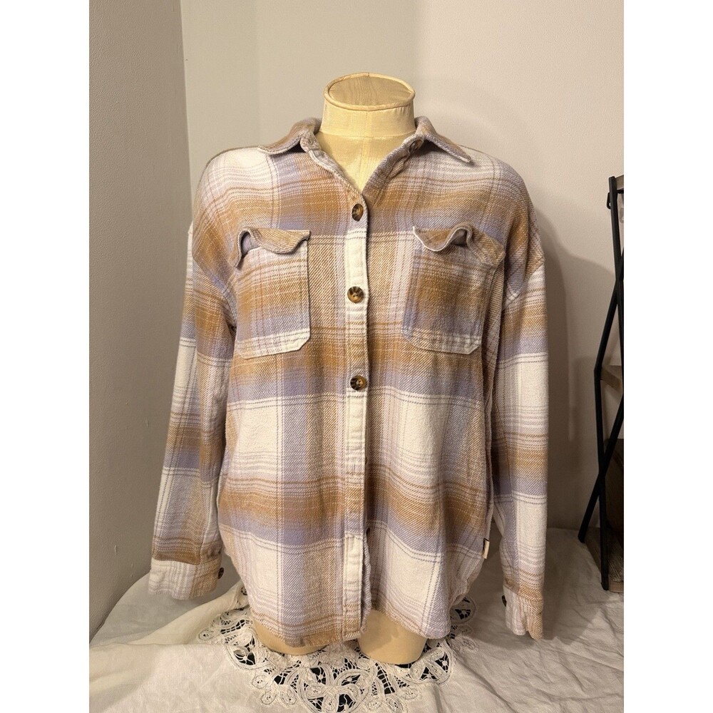 Hollister Boyfriend Fit Plaid Button-Up Shirt, Long Sleeve w/ Pockets, Size M